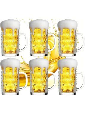 Set of 6 Heavy 20oz Glass Beer Mugs with Handle - Perfect for Parties & Gifts